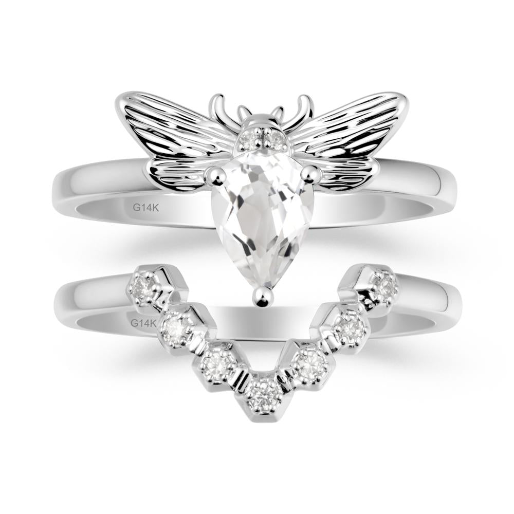 Pear Shapped White Topaz Bee Ring Set - LUO Jewelry #metal_xxxxx