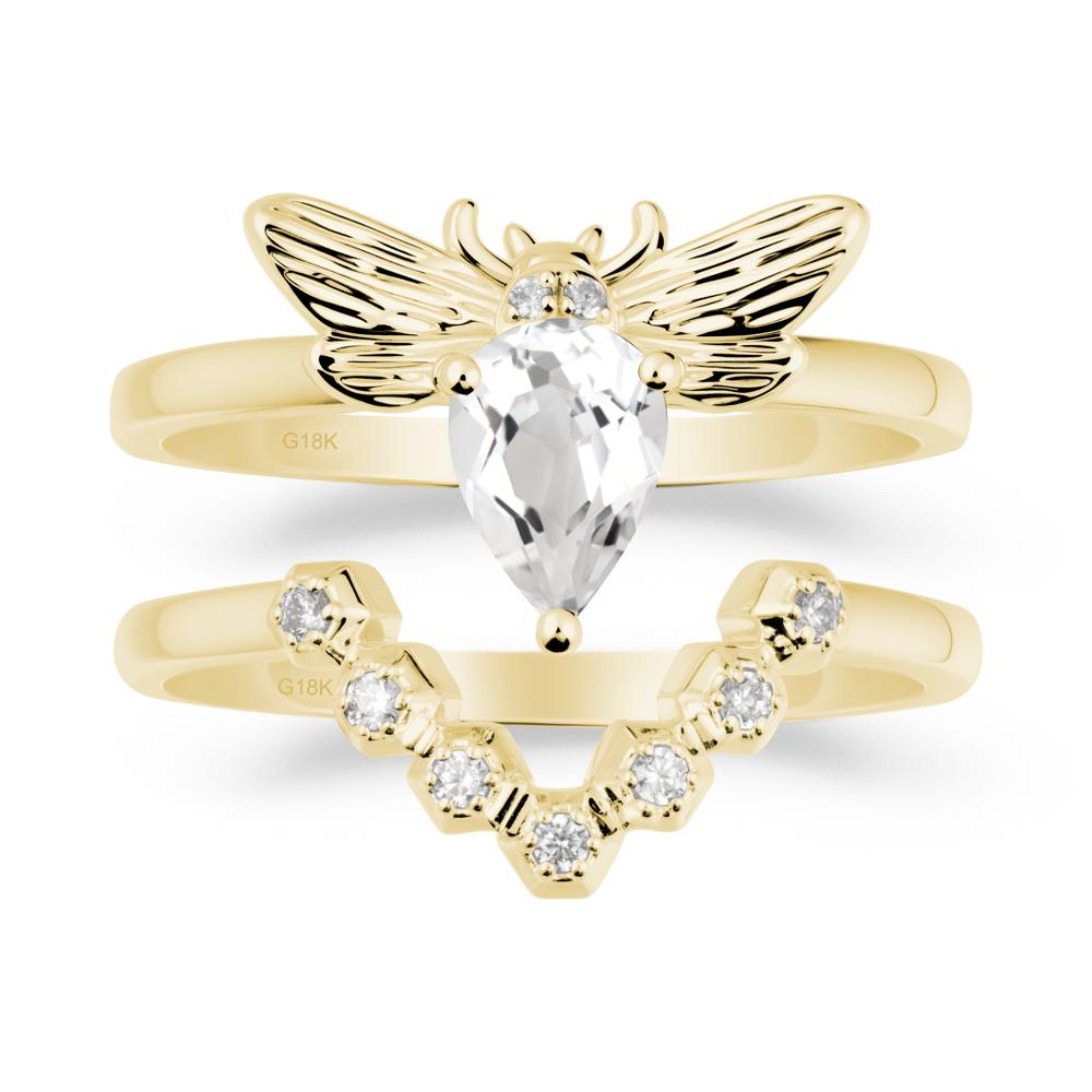 Pear Shapped White Topaz Bee Ring Set - LUO Jewelry #metal_xxxxx