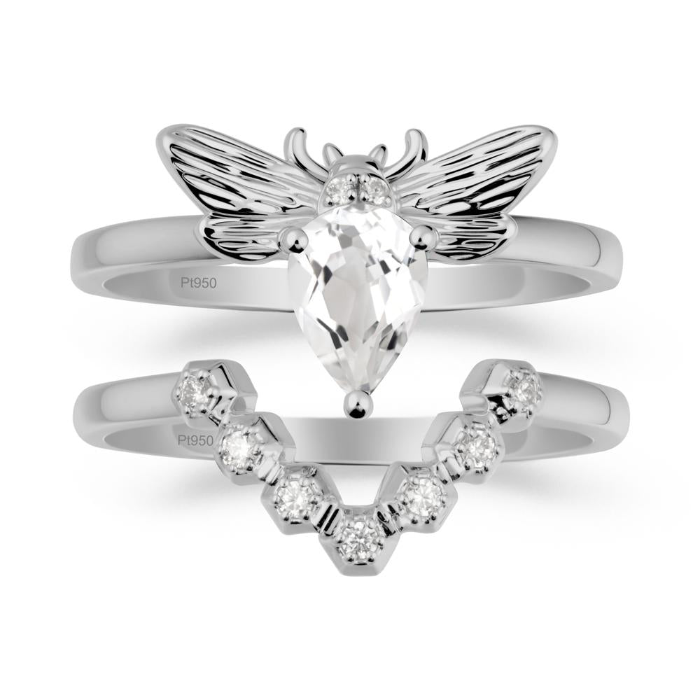 Pear Shapped White Topaz Bee Ring Set - LUO Jewelry #metal_xxxxx
