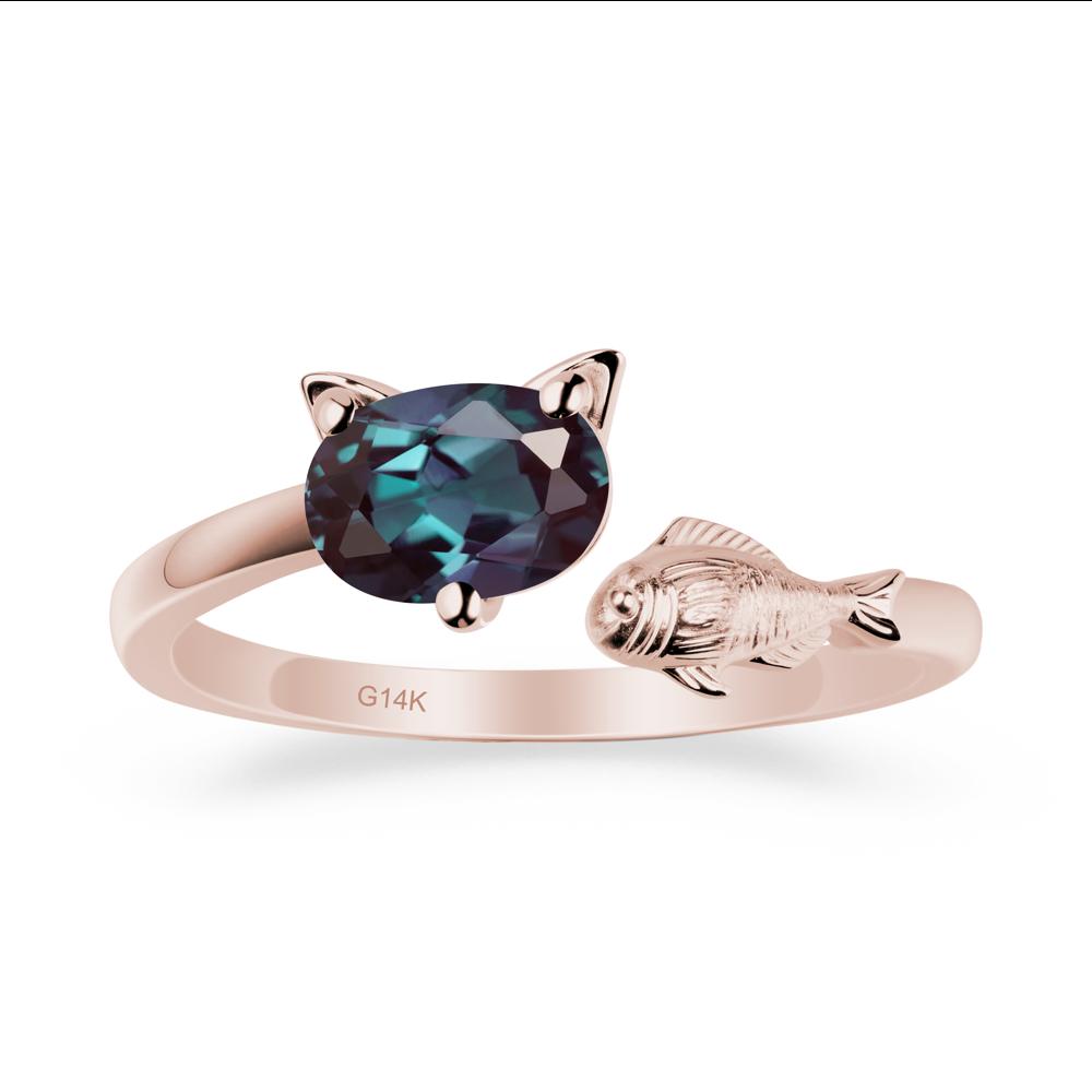 Alexandrite Cat and Fish Ring - LUO Jewelry #metal_14k rose gold