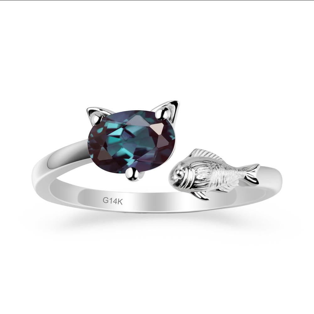Alexandrite Cat and Fish Ring - LUO Jewelry #metal_14k white gold