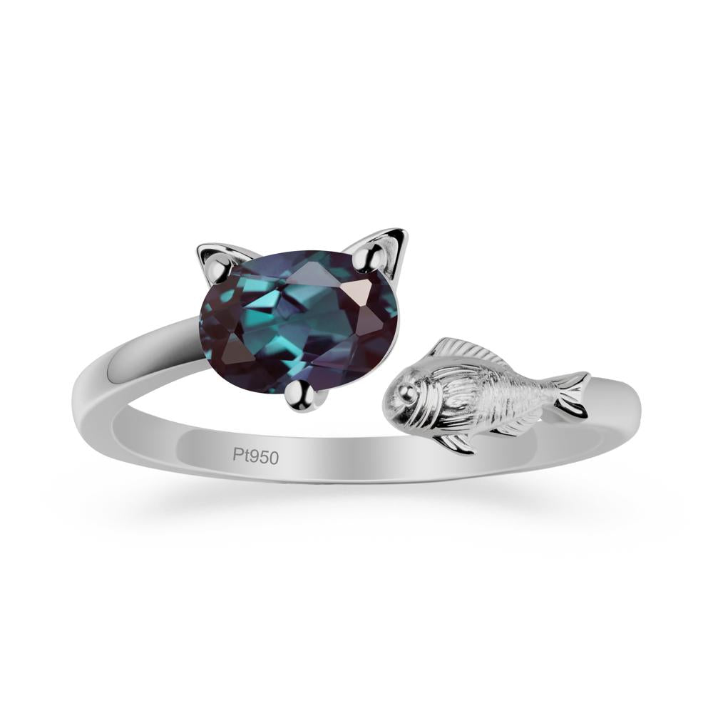 Alexandrite Cat and Fish Ring - LUO Jewelry #metal_platinum