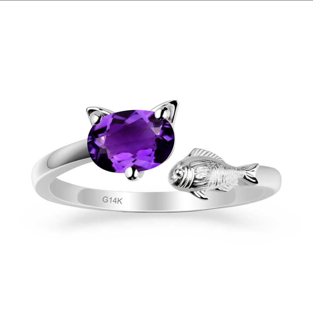 Amethyst Fish and Cat Ring - LUO Jewelry #metal_14k white gold