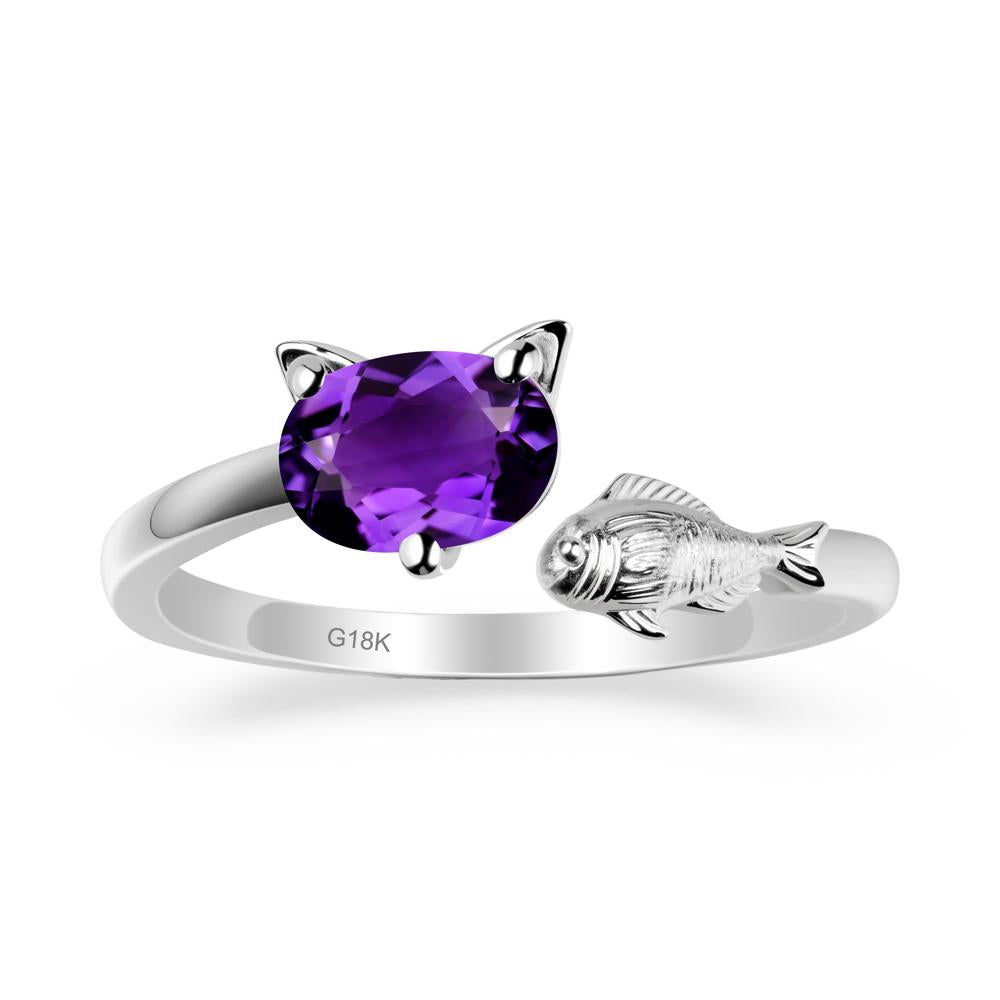 Amethyst Fish and Cat Ring - LUO Jewelry #metal_18k white gold