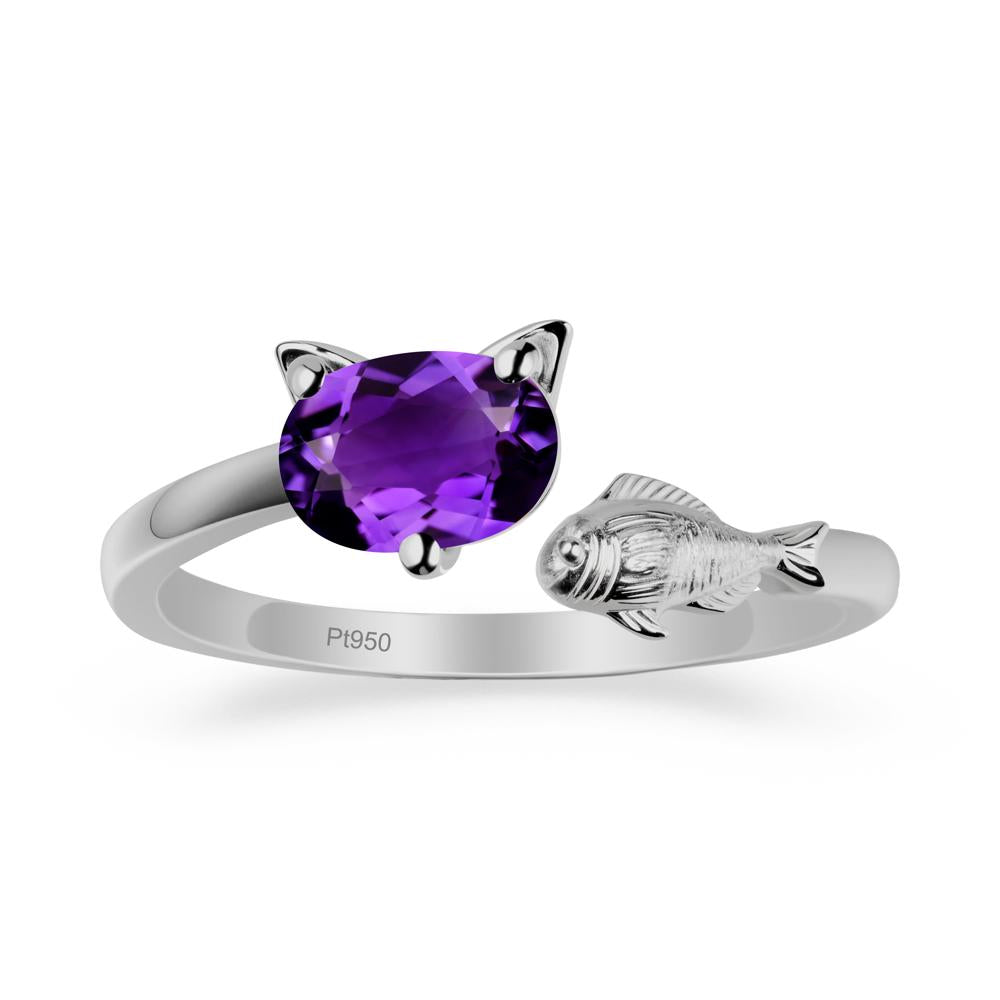 Amethyst Fish and Cat Ring - LUO Jewelry #metal_platinum