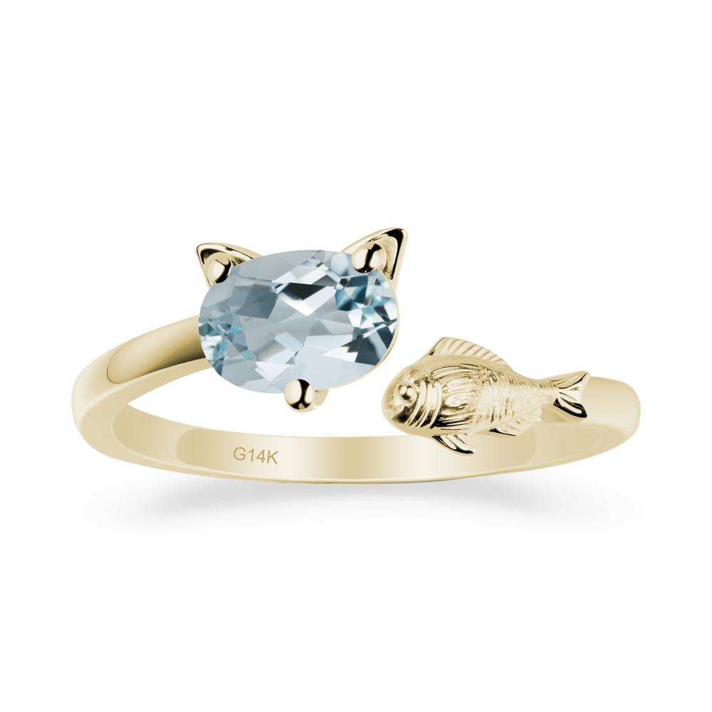 Cat and Fish Aquamarine Open Ring - LUO Jewelry #metal_14k yellow gold
