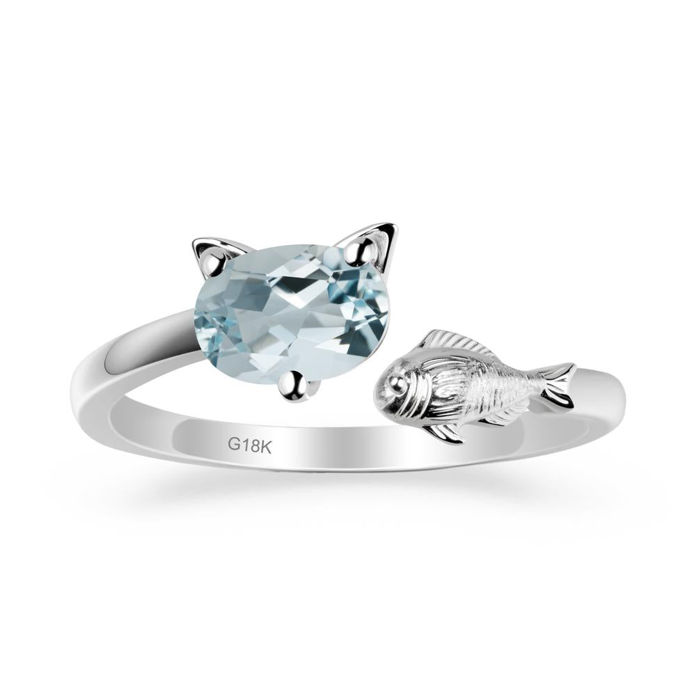 Cat and Fish Aquamarine Open Ring - LUO Jewelry #metal_18k white gold