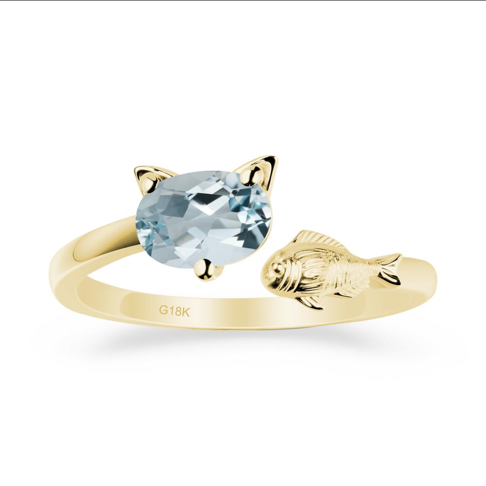 Cat and Fish Aquamarine Open Ring - LUO Jewelry #metal_18k yellow gold