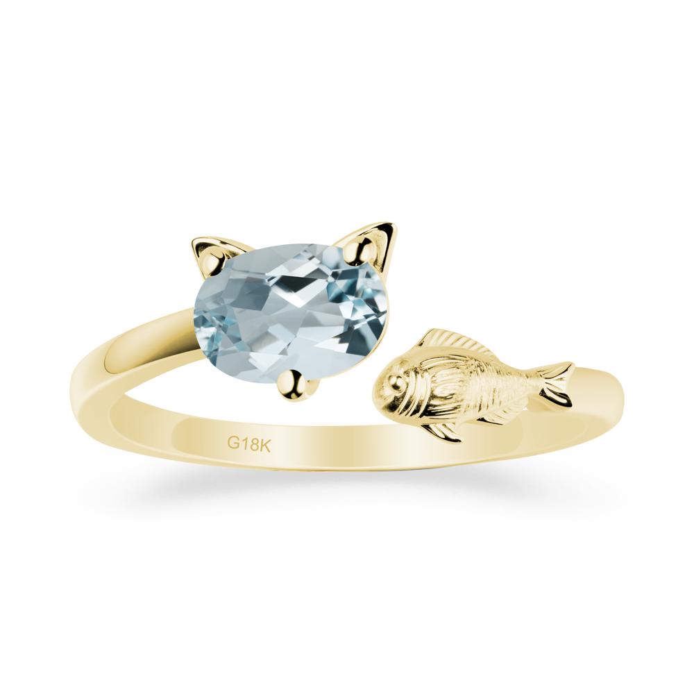 Cat and Fish Aquamarine Open Ring - LUO Jewelry #metal_18k yellow gold