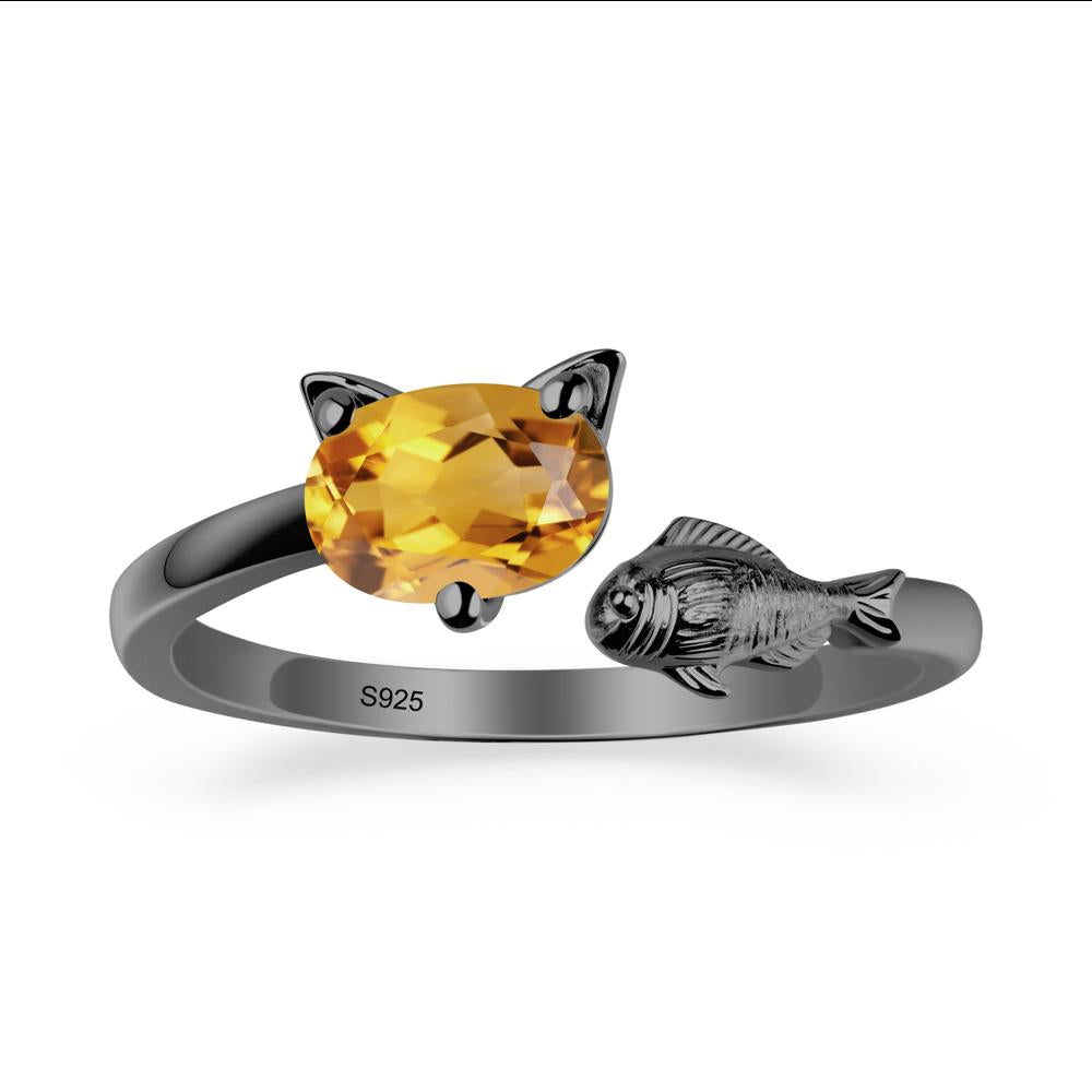 Citrine Fish and Cat Ring - LUO Jewelry #metal_black finish sterling silver