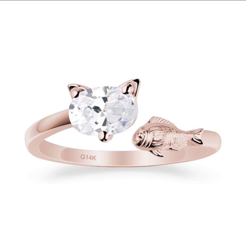 Cat and Fish Cubic Zirconia Open Ring - LUO Jewelry #metal_14k rose gold