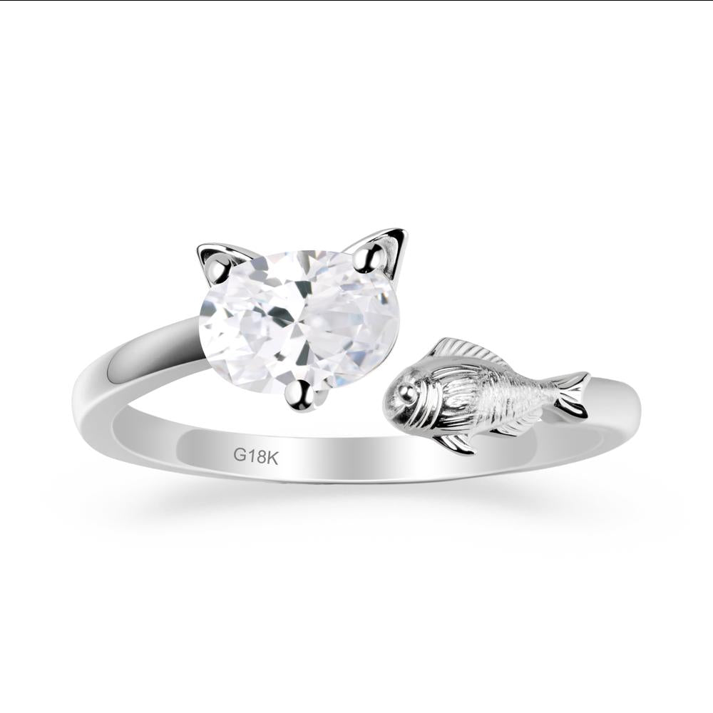Cat and Fish Cubic Zirconia Open Ring - LUO Jewelry #metal_18k white gold