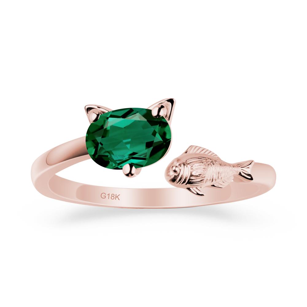 Cat and Fish Emerald Bypass Ring - LUO Jewelry #metal_18k rose gold
