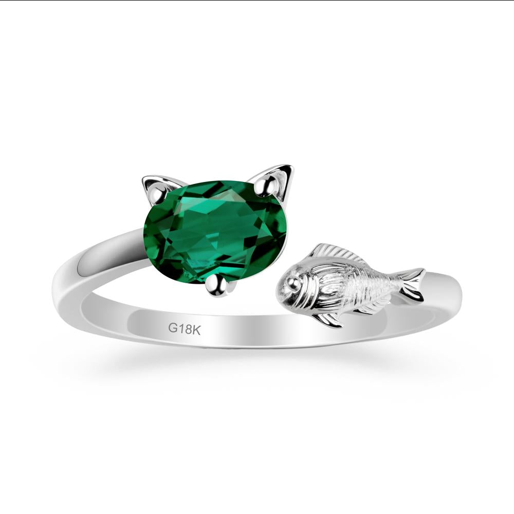 Cat and Fish Emerald Bypass Ring - LUO Jewelry #metal_18k white gold