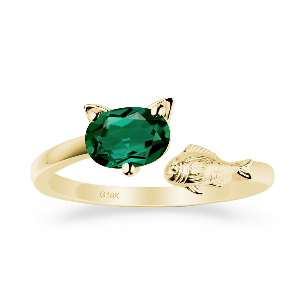 Cat and Fish Emerald Bypass Ring - LUO Jewelry #metal_18k yellow gold