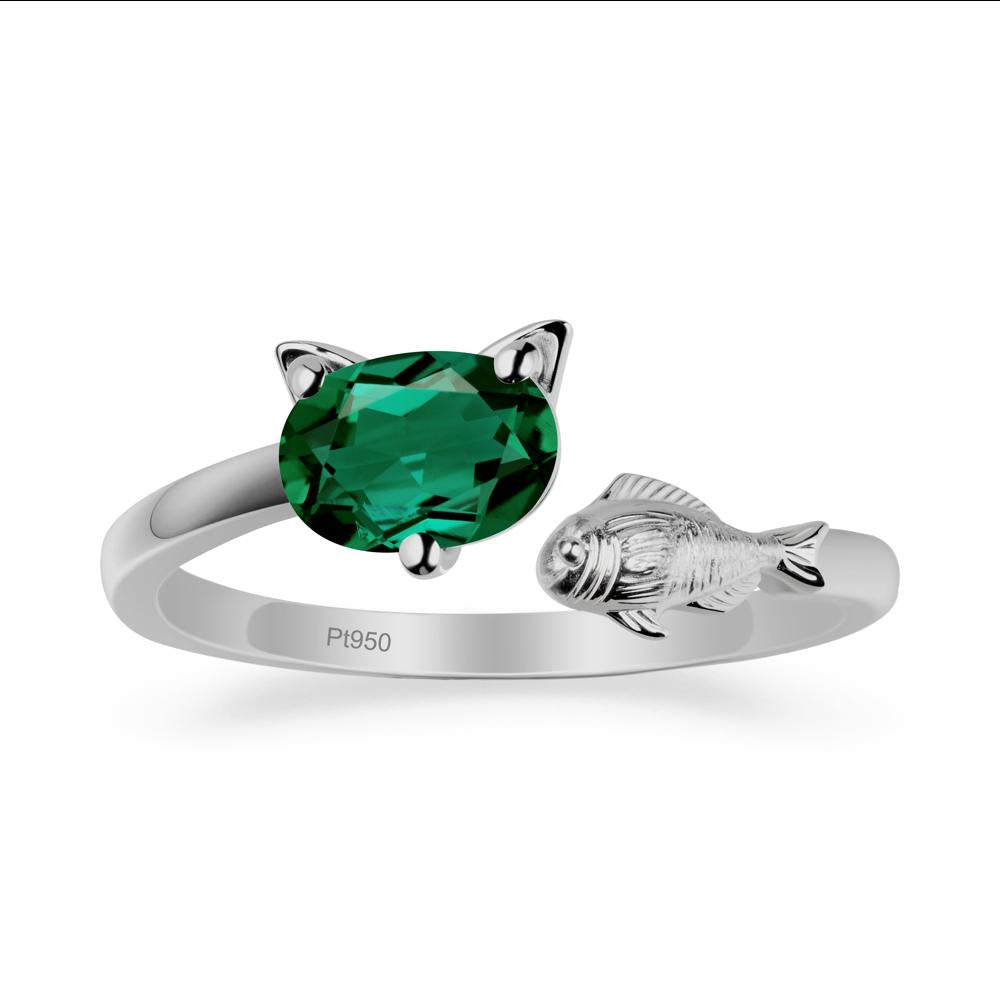 Cat and Fish Emerald Bypass Ring - LUO Jewelry #metal_platinum
