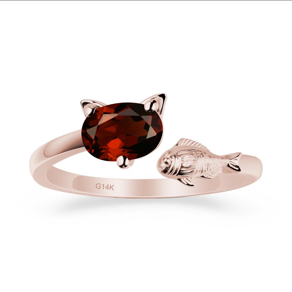 Garnet Cat and Fish Ring - LUO Jewelry #metal_14k rose gold