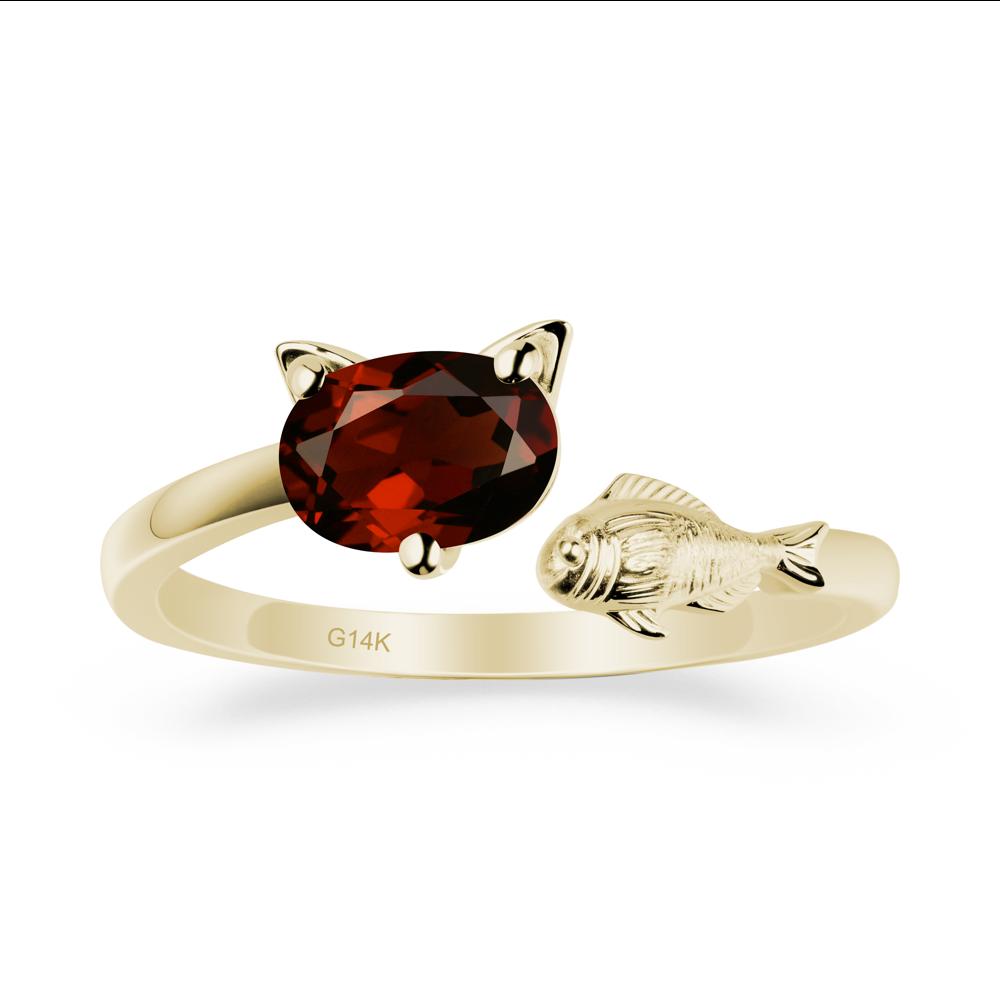 Garnet Cat and Fish Ring - LUO Jewelry #metal_14k yellow gold