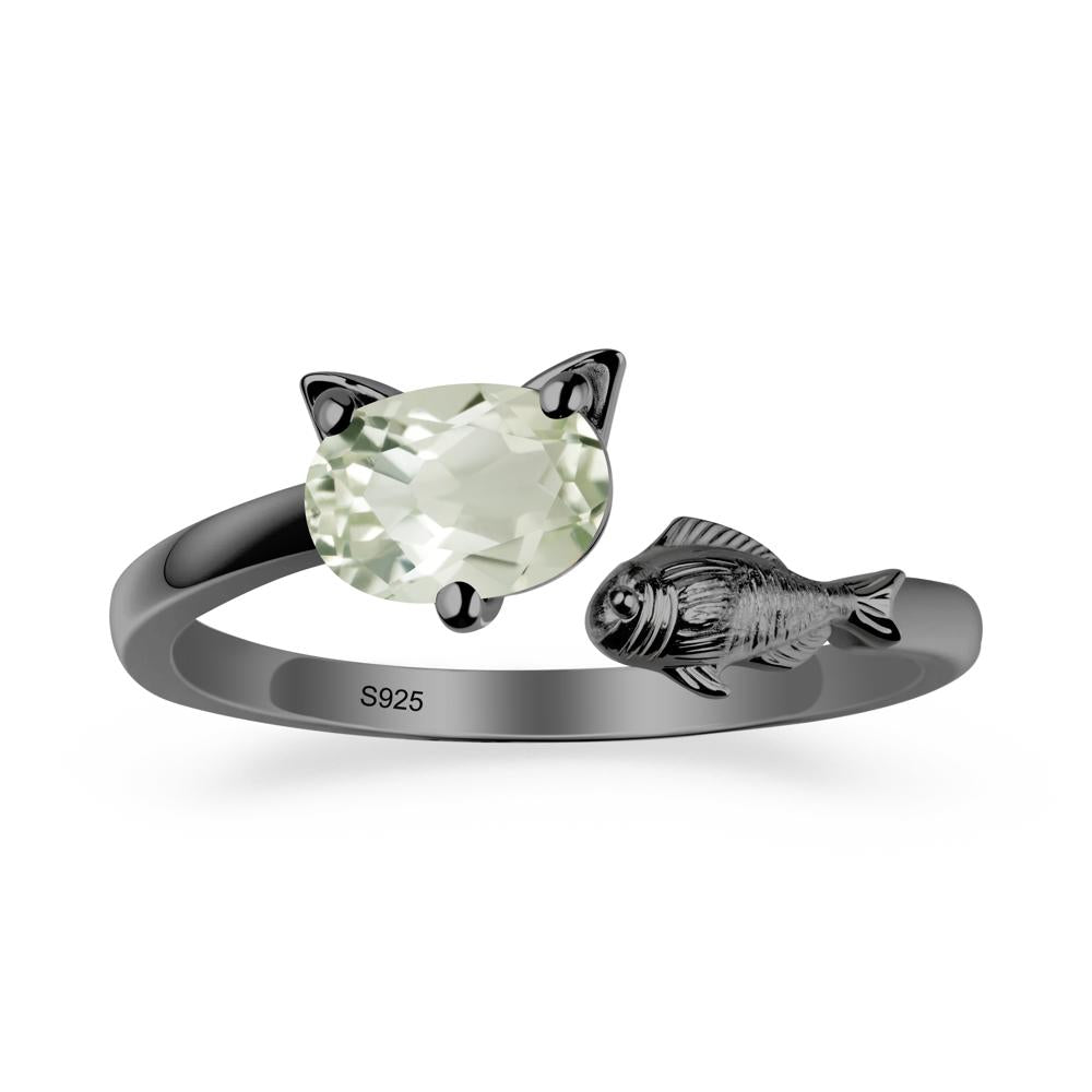 Green Amethyst Fish and Cat Ring - LUO Jewelry #metal_black finish sterling silver