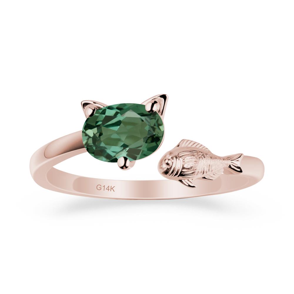 Cat and Fish Green Sapphire Open Ring - LUO Jewelry #metal_14k rose gold