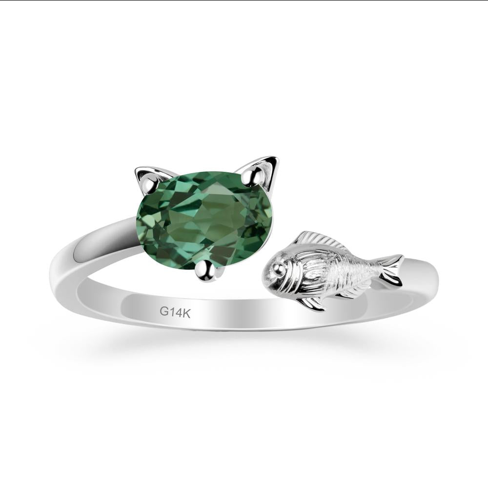 Cat and Fish Green Sapphire Open Ring - LUO Jewelry #metal_14k white gold
