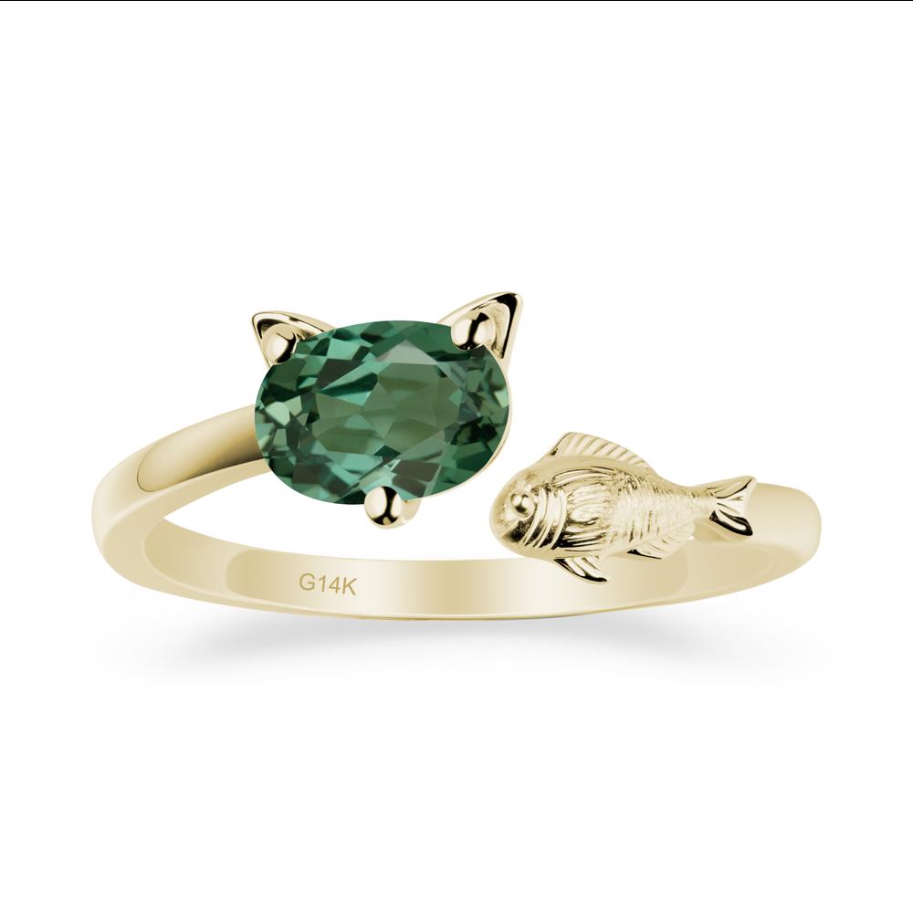 Cat and Fish Green Sapphire Open Ring - LUO Jewelry #metal_14k yellow gold