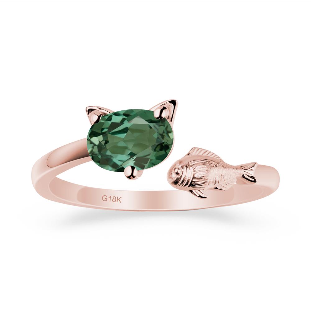 Cat and Fish Green Sapphire Open Ring - LUO Jewelry #metal_18k rose gold