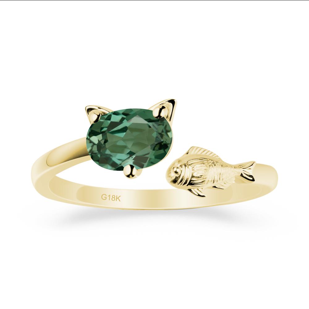 Cat and Fish Green Sapphire Open Ring - LUO Jewelry #metal_18k yellow gold