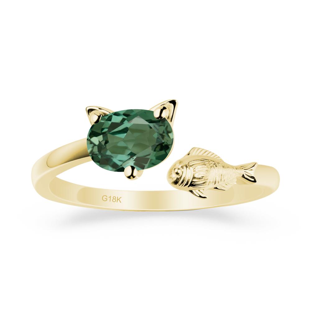 Cat and Fish Green Sapphire Open Ring - LUO Jewelry #metal_18k yellow gold