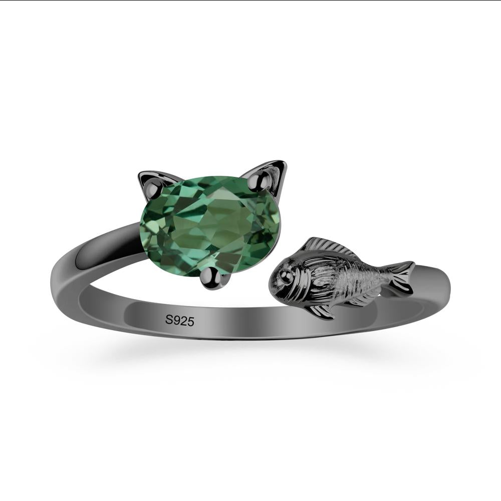 Cat and Fish Green Sapphire Open Ring - LUO Jewelry #metal_black finish sterling silver