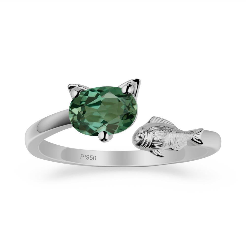 Cat and Fish Green Sapphire Open Ring - LUO Jewelry #metal_platinum