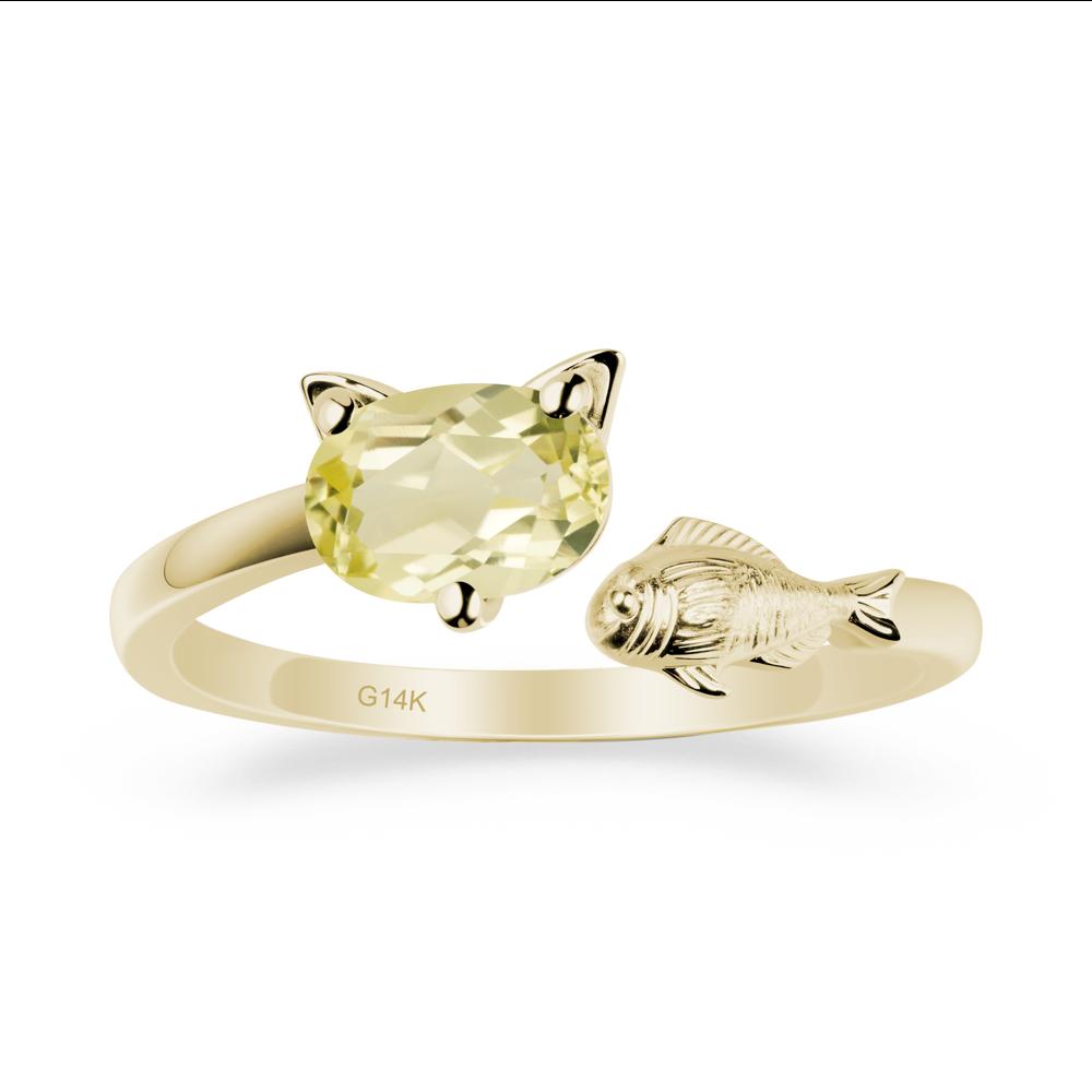Cat and Fish Lemon Quartz Bypass Ring - LUO Jewelry #metal_14k yellow gold