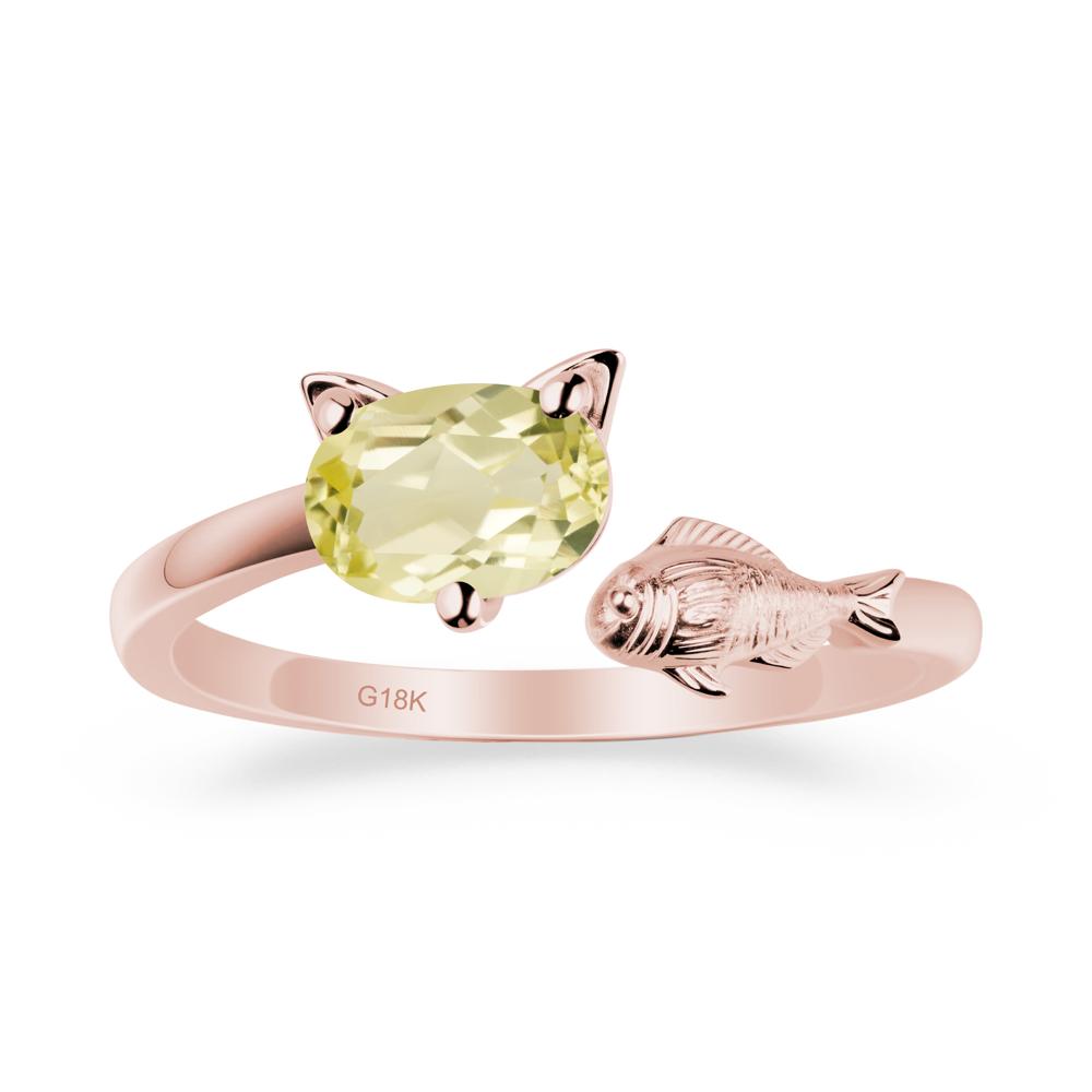 Cat and Fish Lemon Quartz Bypass Ring - LUO Jewelry #metal_18k rose gold