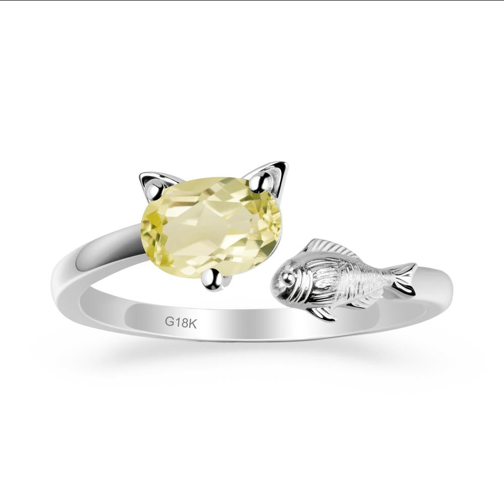 Cat and Fish Lemon Quartz Bypass Ring - LUO Jewelry #metal_18k white gold