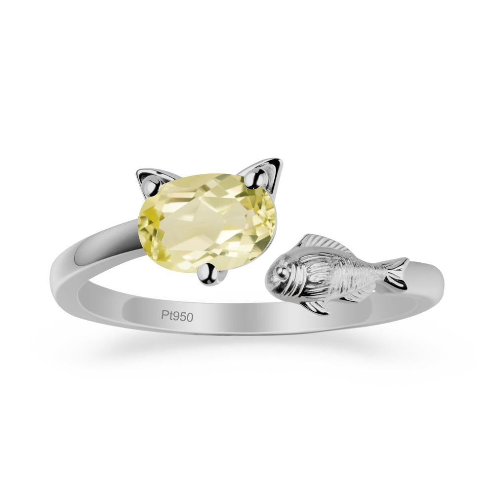 Cat and Fish Lemon Quartz Bypass Ring - LUO Jewelry #metal_platinum