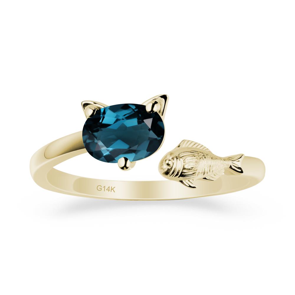 London Blue Topaz Cat and Fish Ring - LUO Jewelry #metal_14k yellow gold
