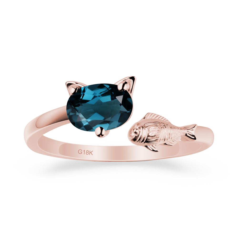 London Blue Topaz Cat and Fish Ring - LUO Jewelry #metal_18k rose gold