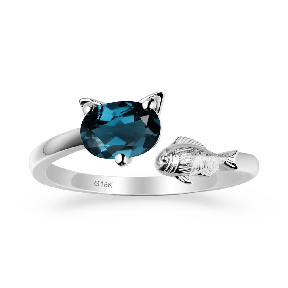 London Blue Topaz Cat and Fish Ring - LUO Jewelry #metal_18k white gold