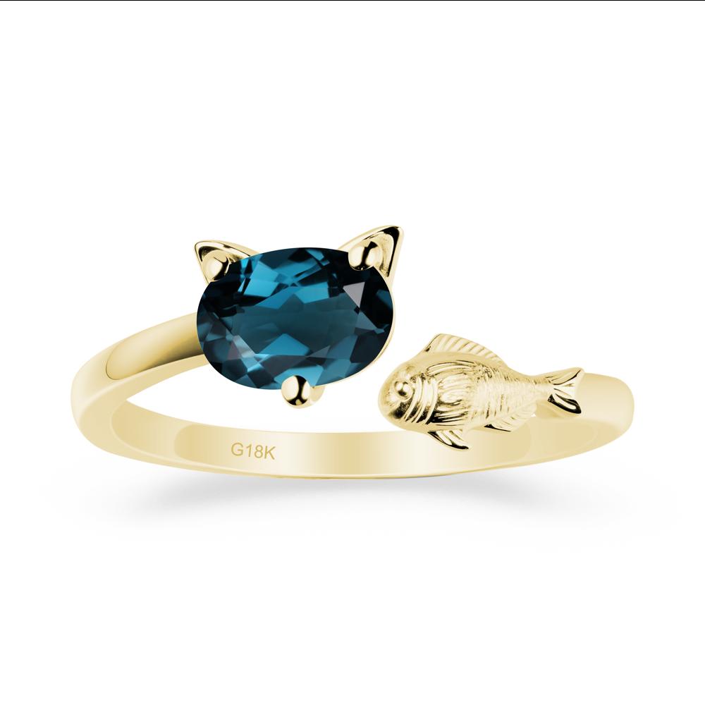 London Blue Topaz Cat and Fish Ring - LUO Jewelry #metal_18k yellow gold