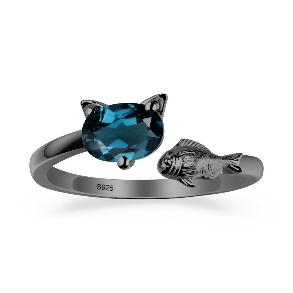London Blue Topaz Cat and Fish Ring - LUO Jewelry #metal_black finish sterling silver