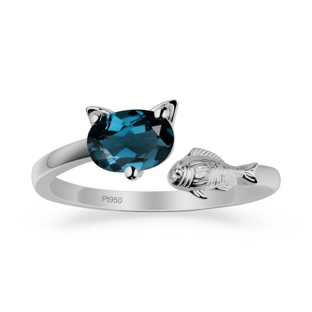 London Blue Topaz Cat and Fish Ring - LUO Jewelry #metal_platinum