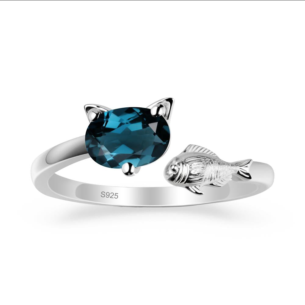 London Blue Topaz Cat and Fish Ring - LUO Jewelry #metal_sterling silver