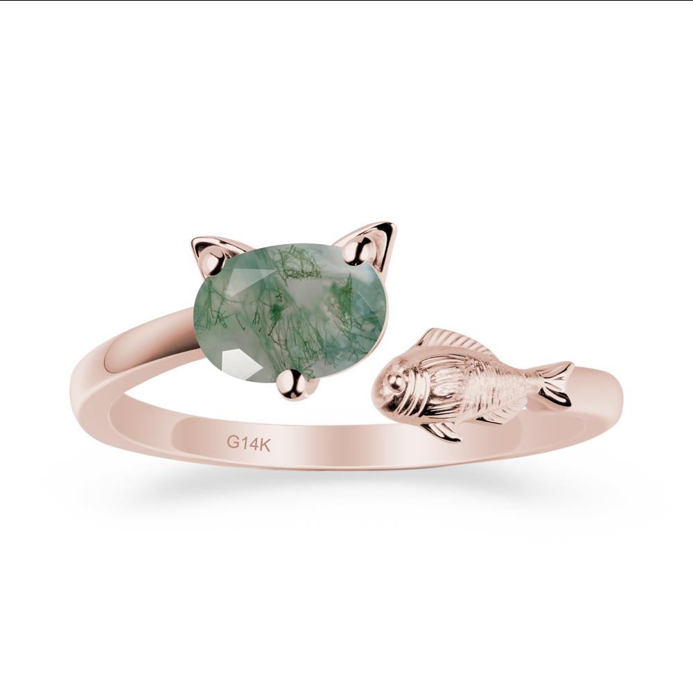 Moss Agate Fish and Cat Ring - LUO Jewelry #metal_14k rose gold