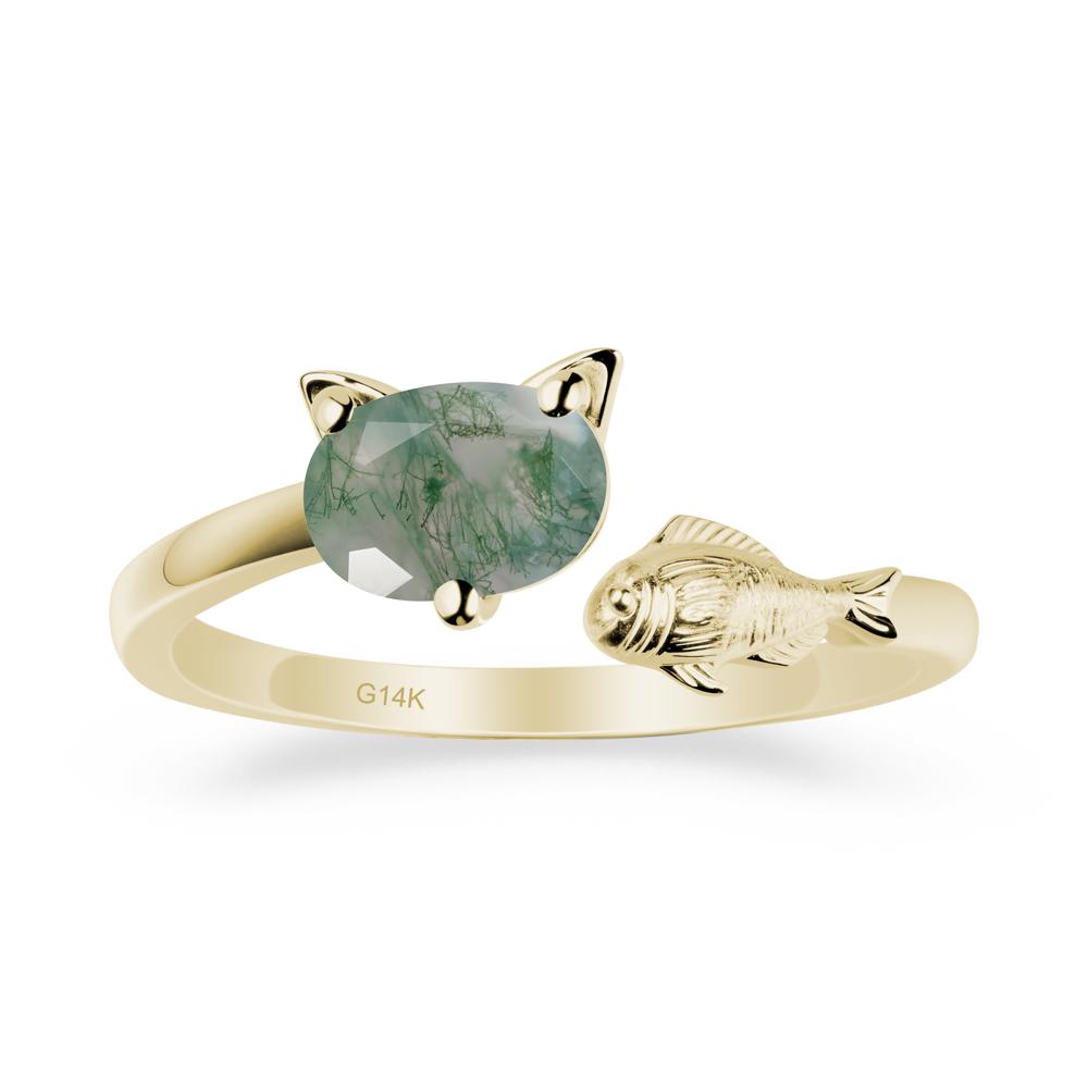 Moss Agate Fish and Cat Ring - LUO Jewelry #metal_14k yellow gold
