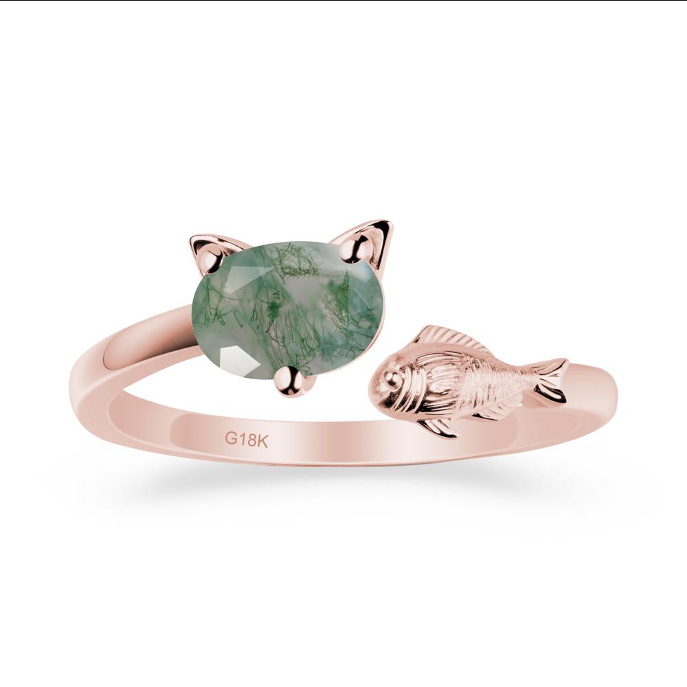 Moss Agate Fish and Cat Ring - LUO Jewelry #metal_18k rose gold