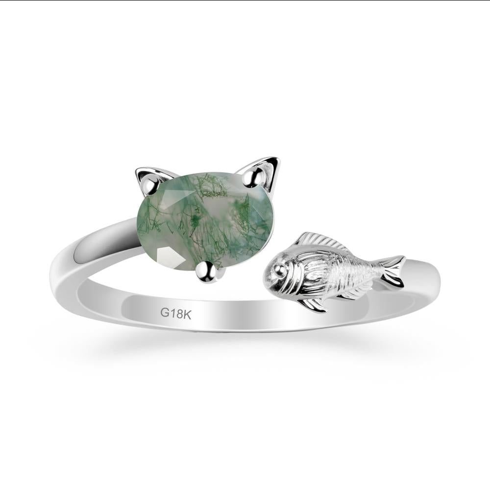 Moss Agate Fish and Cat Ring - LUO Jewelry #metal_18k white gold