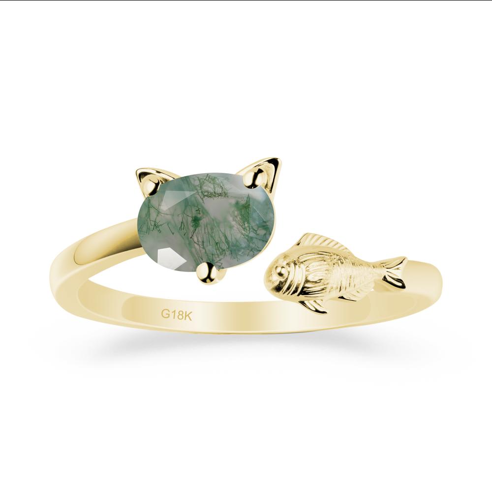 Moss Agate Fish and Cat Ring - LUO Jewelry #metal_18k yellow gold