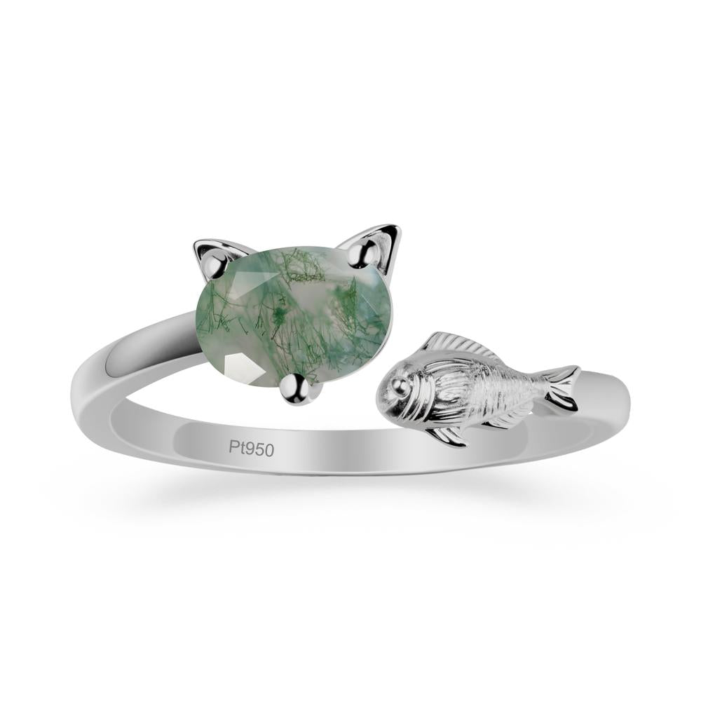 Moss Agate Fish and Cat Ring - LUO Jewelry #metal_platinum