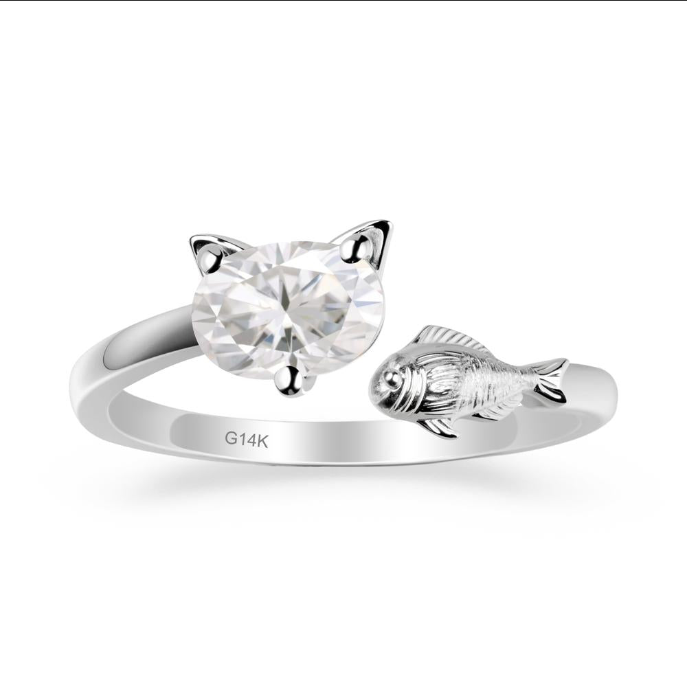 Cat and Fish Moissanite Open Ring - LUO Jewelry #metal_14k white gold