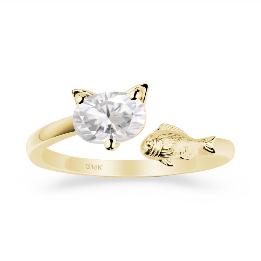 Cat and Fish Moissanite Open Ring - LUO Jewelry #metal_18k yellow gold